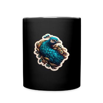 Blauer Pfau Federpracht - Tasse einfarbig - Schwarz - Vorne