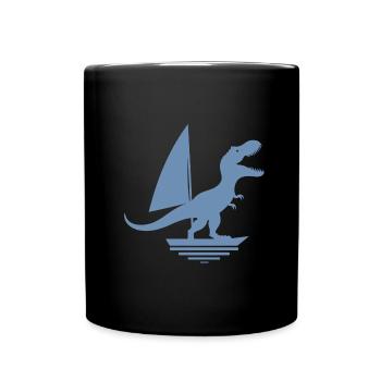Dinosaur T-Rex Sailboat Silhouette minimalisti - Full Colour Mug - black - Front