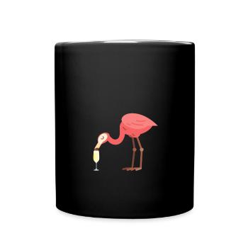Flamingo drinking sparkling wine - Full Colour Mug - black - Front