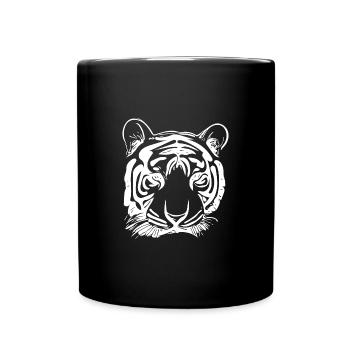 Tiger Großkatze mit Vintage Streifenmuster - Tasse einfarbig - Schwarz - Vorne