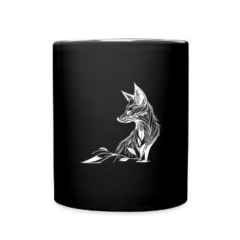 Elegantes Fuchs Porträt in Tattoo Linien Tinte - Tasse einfarbig - Schwarz - Vorne