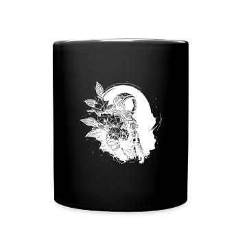 Astronaut in Unendlichkeit mit Blumen - Tasse einfarbig - Schwarz - Vorne