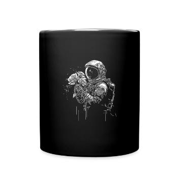 Astronaut in Unendlichkeit mit Blumenstrauß - Tasse einfarbig - Schwarz - Vorne