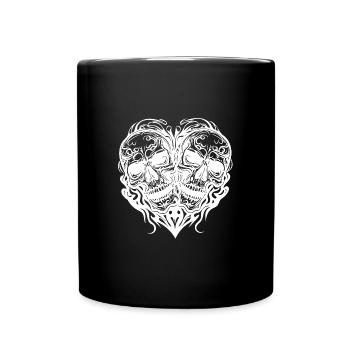 Heart of Two Skulls Tattoo Tribal Style - Full Colour Mug - black - Front