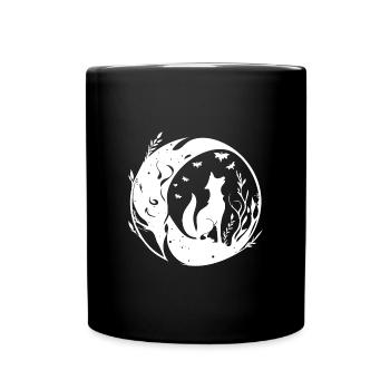 Hübscher niedlicher Tattoo Style Fuchs im Mond - Tasse einfarbig - Schwarz - Vorne