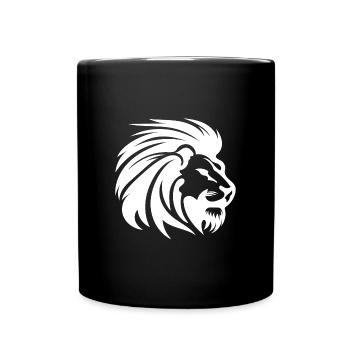 Mighty Lion Head with Mane Tattoo Style - Full Colour Mug - black - Front