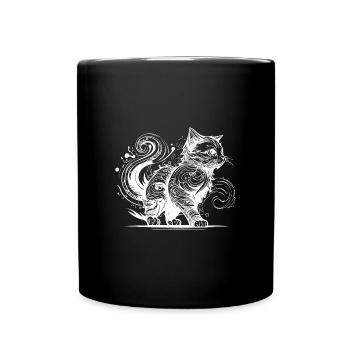 Cute cat in tattoo style - Full Colour Mug - black - Front