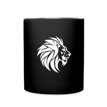 Großer Löwenkopf mit Mähne Tattoo Style - Tasse einfarbig - Schwarz - Vorne