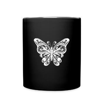 Elegant Vintage Butterfly Tattoo Style - Full Colour Mug - black - Front