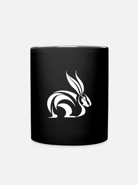 Kleiner Tattoo Hase knuffiges Linien Kaninchen - Tasse einfarbig - Schwarz
