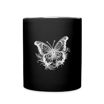 Style Tatouage de fleur Papillon - Mug uni - noir - Devant