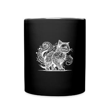 Clumsy elegant house cat in tattoo style - Full Colour Mug - black - Front