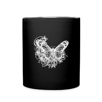 Butterfly and flowers in tattoo style - Full Colour Mug - black - Front