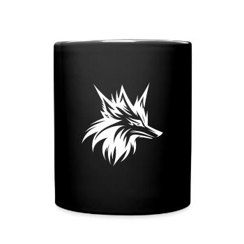 Wild Wolf Head Tattoo Style Portrait - Full Colour Mug - black - Front