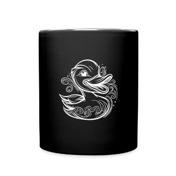 Cute swimming duck with funny grin - Full Colour Mug - black - Front