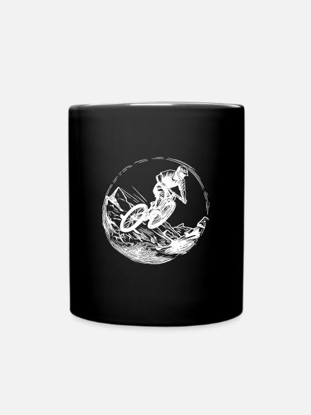 Springender Mountainbiker mit Fahrrad - Tasse einfarbig - Schwarz