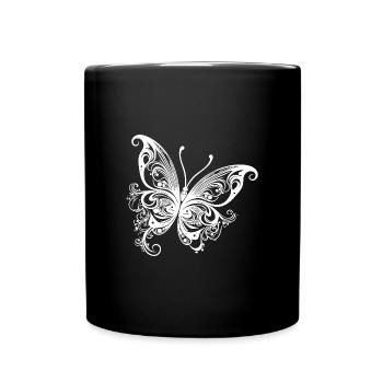 Dessin papillon de style lignes et points - Mug uni - noir - Devant