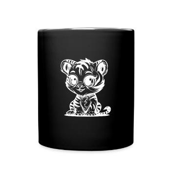 Little cute tiger with big kids eyes - Full Colour Mug - black - Front