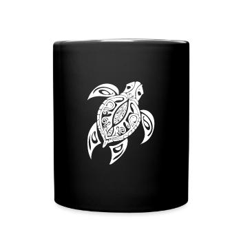 Vintage abstract tattoo turtle - Full Colour Mug - black - Front