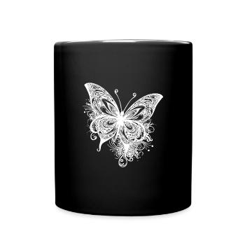 Pretty Vintage Butterfly Tattoo Line Style - Full Colour Mug - black - Front