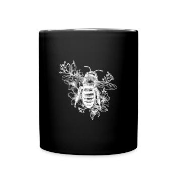 Fleissige Honigbiene auf einer Blumen Blüte - Tasse einfarbig - Schwarz - Vorne