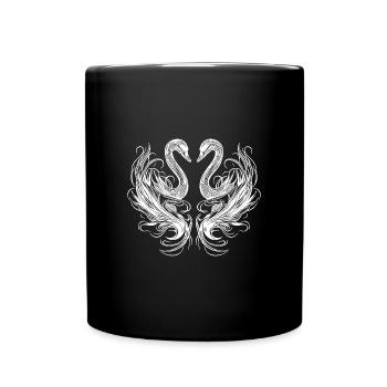 Elegante Schwäne in Herzform - Tasse einfarbig - Schwarz - Vorne