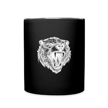 Tattoo style bear head with sharp teeth - Full Colour Mug - black - Front