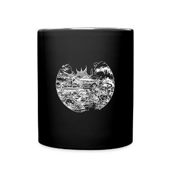 Japanese buildings in retro landscape design - Full Colour Mug - black - Front