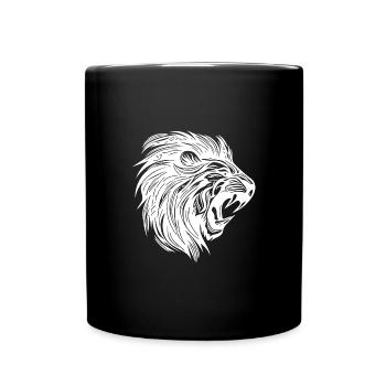 Wild Mighty Lion Head Tattoo Style Mane - Full Colour Mug - black - Front