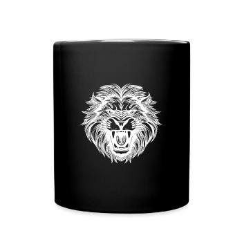 Wild Huge Lion Head Tattoo Style Mane - Full Colour Mug - black - Front