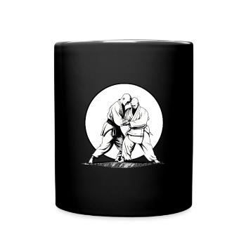 Aikido Kampfkunst Sport Kämpfer im Sonnenuntergang - Tasse einfarbig - Schwarz - Vorne
