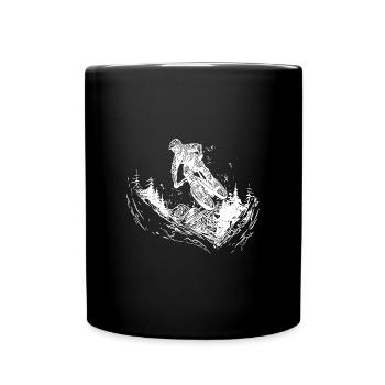 Jumping mountain biker bike forest descent - Full Colour Mug - black - Front