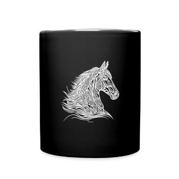 Elegant stallion with beautiful tattoo mane - Full Colour Mug - black - Front