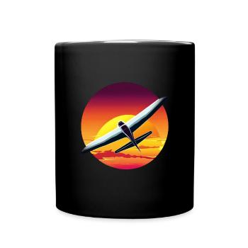 Segelflugzeug im Sonnenuntergang - Tasse einfarbig - Schwarz - Vorne
