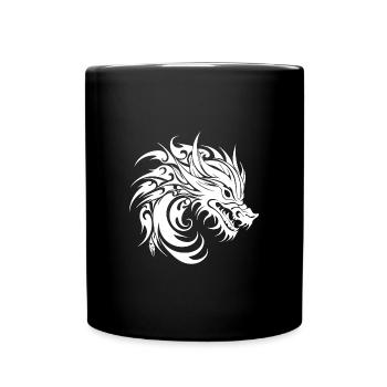 Fauchender Tattoo Style Drachen Kopf - Tasse einfarbig - Schwarz - Vorne