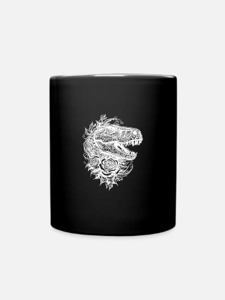 Dinosaure en tatouage de fleur Roses style Dino - Mug uni - noir