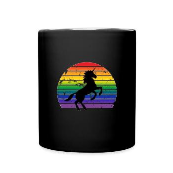 Retro Sonne Einhorn Farbe - Tasse einfarbig - Schwarz - Vorne