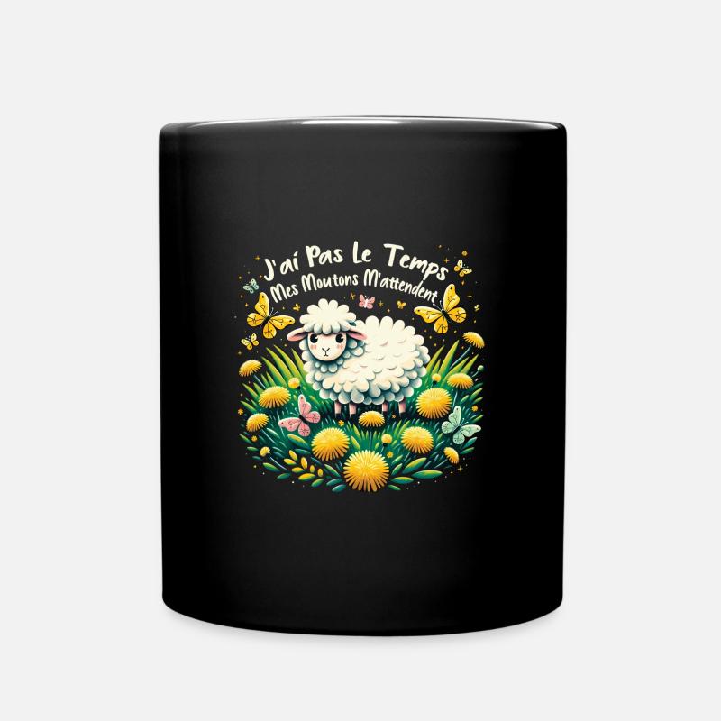 Citation sur les moutons, mes moutons m'attendent - Tasse einfarbig - Schwarz