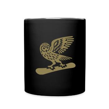 Eule Snowboard Snowboarder Minimalistisches Design - Tasse einfarbig - Schwarz - Vorne