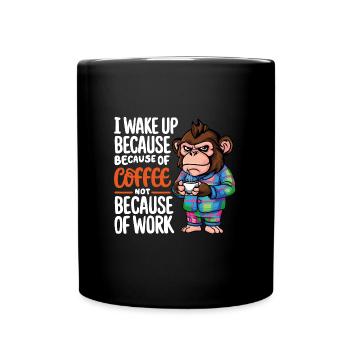 Morgenkaffee Morgenmuffel Schimpanse mit Kaffee - Tasse einfarbig - Schwarz - Vorne