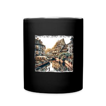 Colmar Old Town: Half-Timbered Houses & Canals in Grunge - Full Colour Mug - black - Front