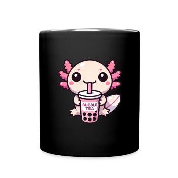 Kawaii Axolotl Trinken Bubble Tea - Tasse einfarbig - Schwarz - Vorne
