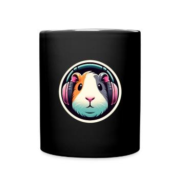 Meerschweinchen mit Kopfhörern in Pastell - Tasse einfarbig - Schwarz - Vorne