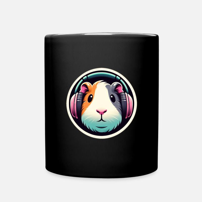 Meerschweinchen mit Kopfhörern in Pastell - Tasse einfarbig - Schwarz