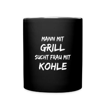 Man with barbecue is looking for woman with coal - Full Colour Mug - black - Front