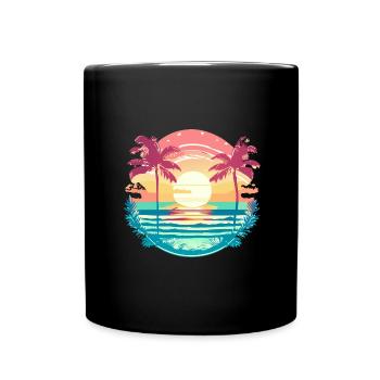 Coucher de soleil tropical avec des palmiers rétro - Mug uni - noir - Devant