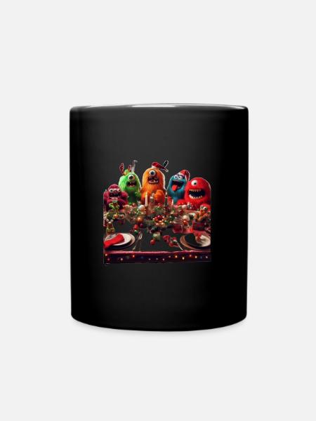 Humorous Monster Christmas Scene - Full Colour Mug - black