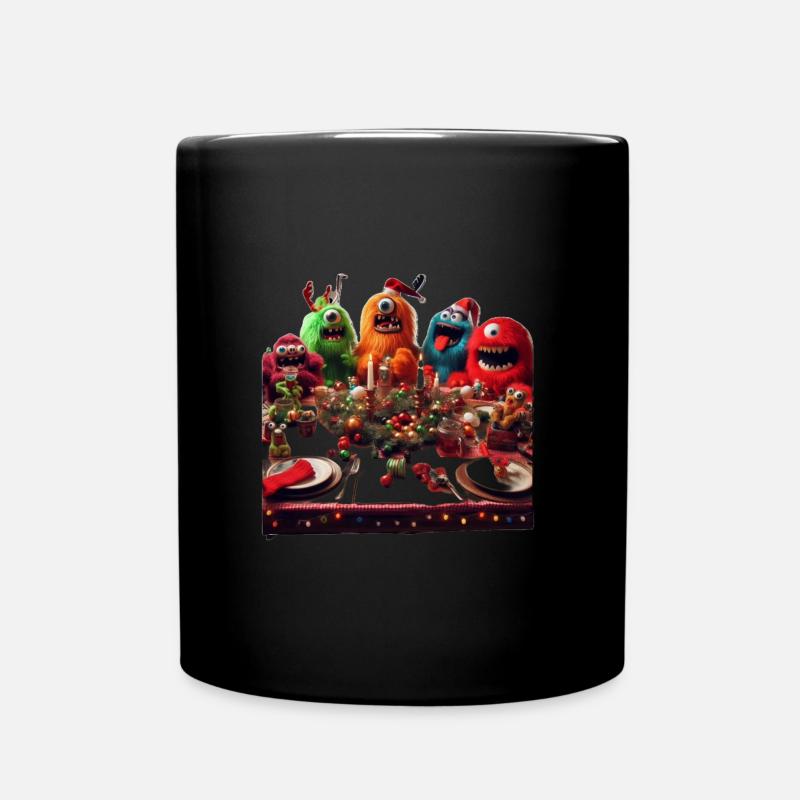 Humorous Monster Christmas Scene - Full Colour Mug - black