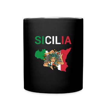 Sizilien Mittelmeer Urlaub Italien Trinacria - Tasse einfarbig - Schwarz - Vorne