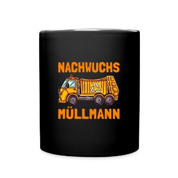 Nachwuchs Müllmann Müllwagen - Tasse einfarbig - Schwarz - Vorne